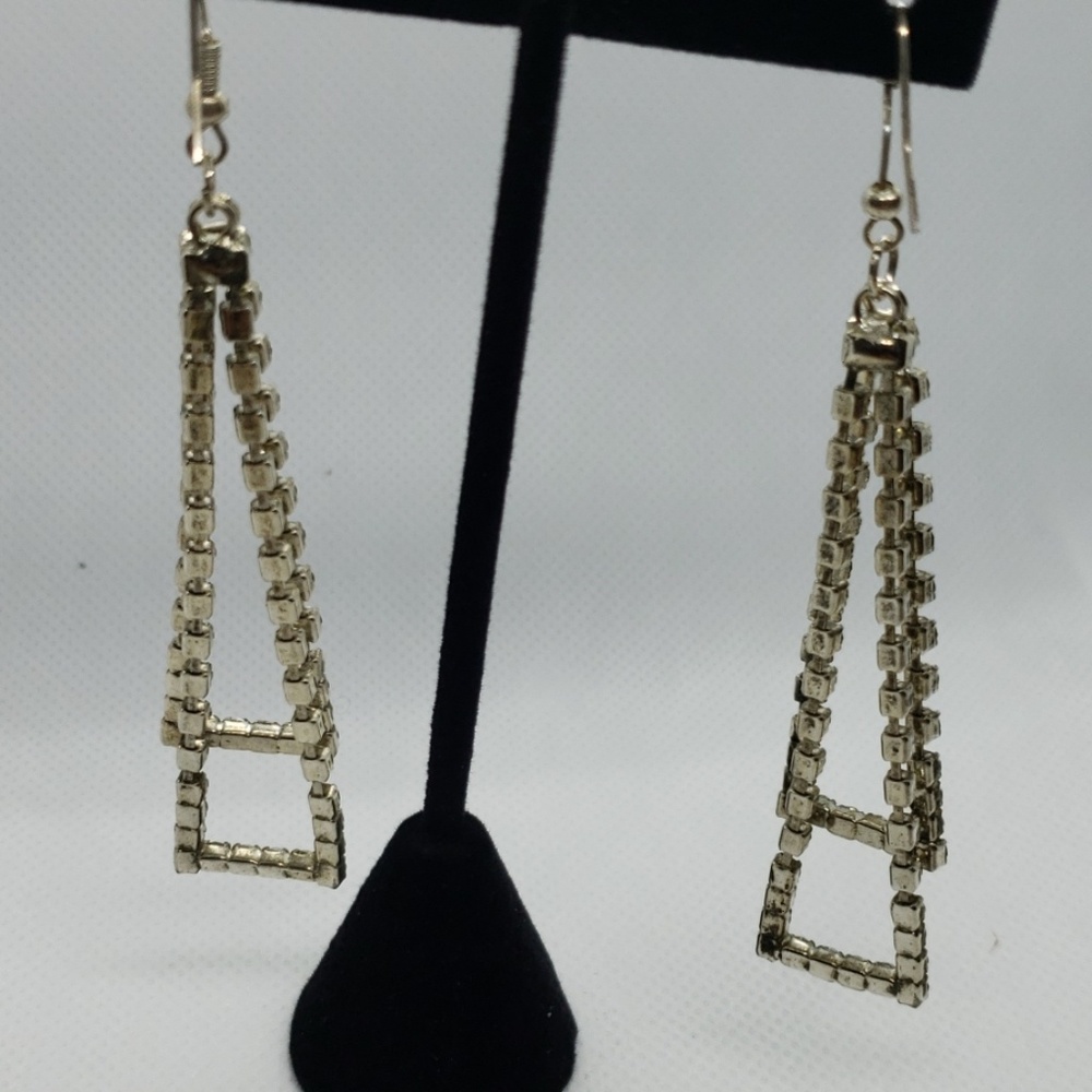 Rhinestone Dangle Double Triangle Geometric State… - image 2